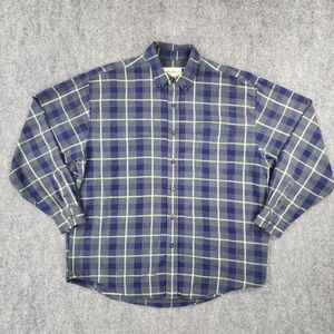 VTG Eddie Bauer Shirt Mens Large Blue Plaid Flannel Long Sleeve Button Down Work